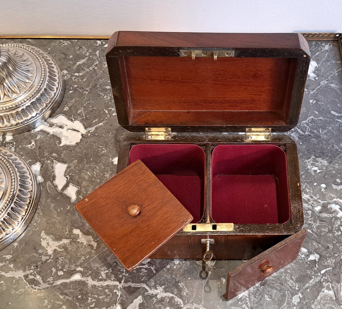 19th Century Marquetry Tea Box-photo-4