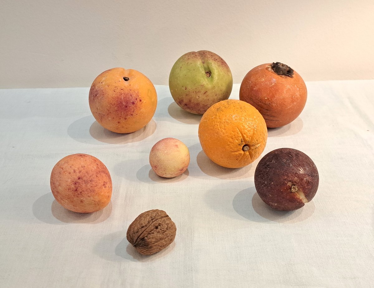 Série de 7 fruits en marbre peint-photo-2