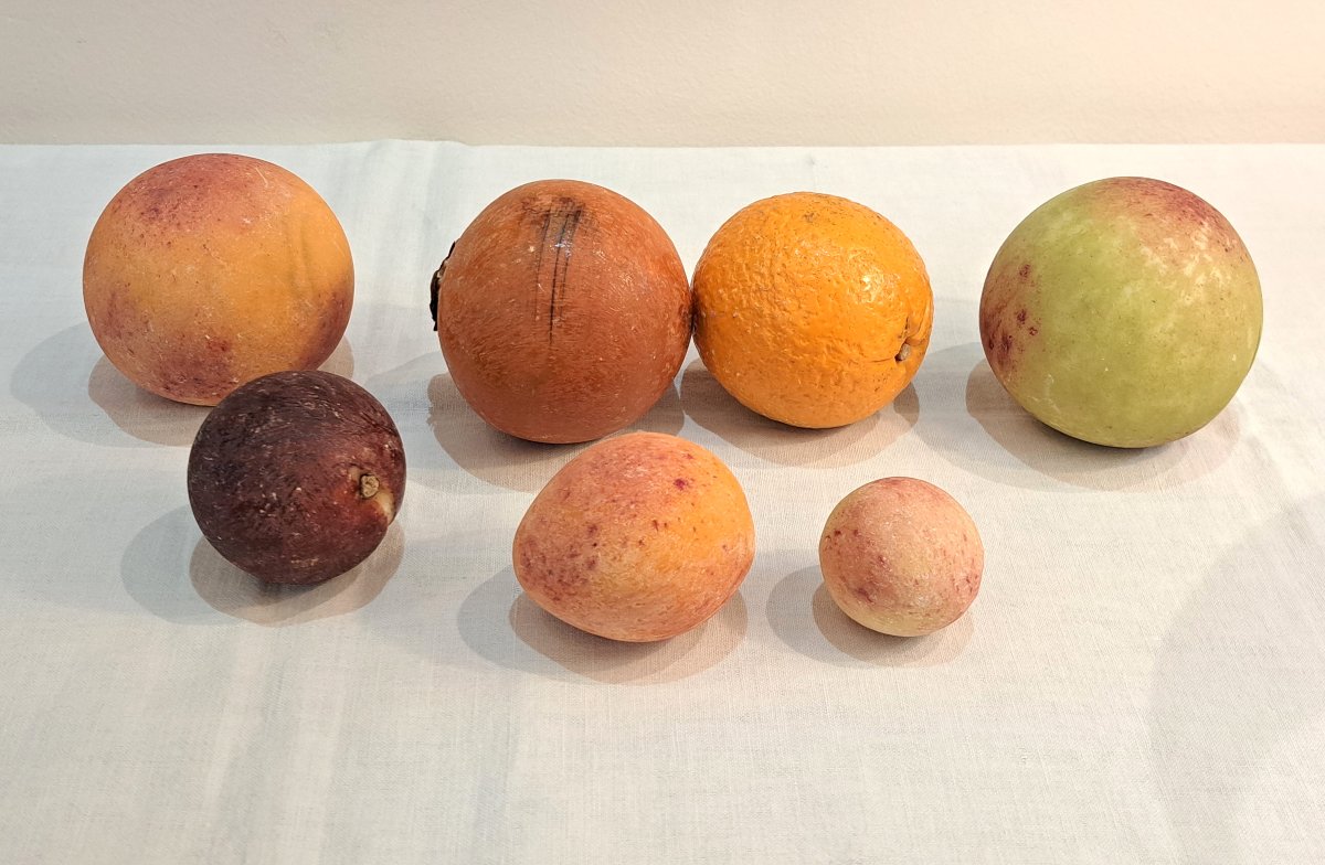 Série de 7 fruits en marbre peint-photo-3