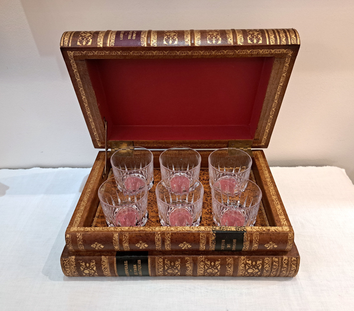 Liquor Cabinet Whiskey Glasses Trompe l'Oeil Stack Of Fake Books