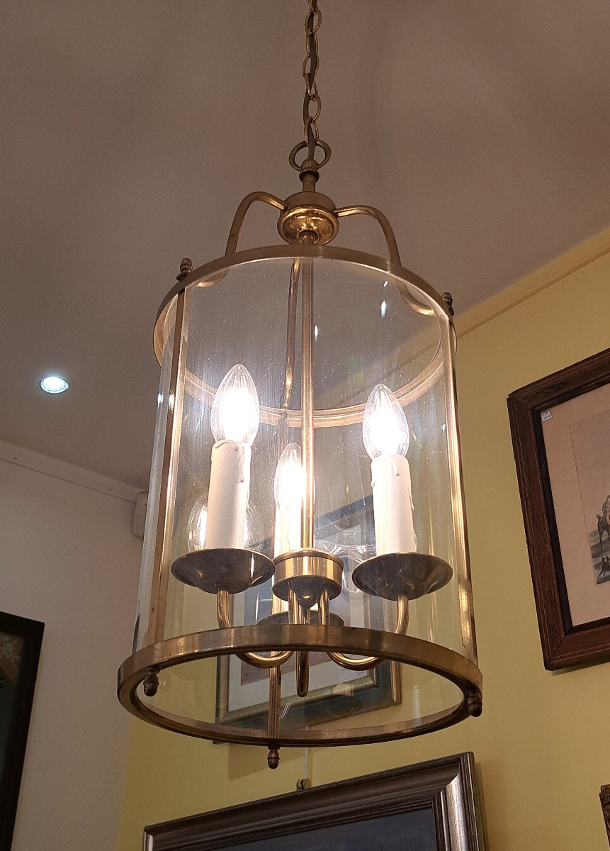 3-light Hall Lantern In Gilded Brass - Diameter 25 Cm-photo-2
