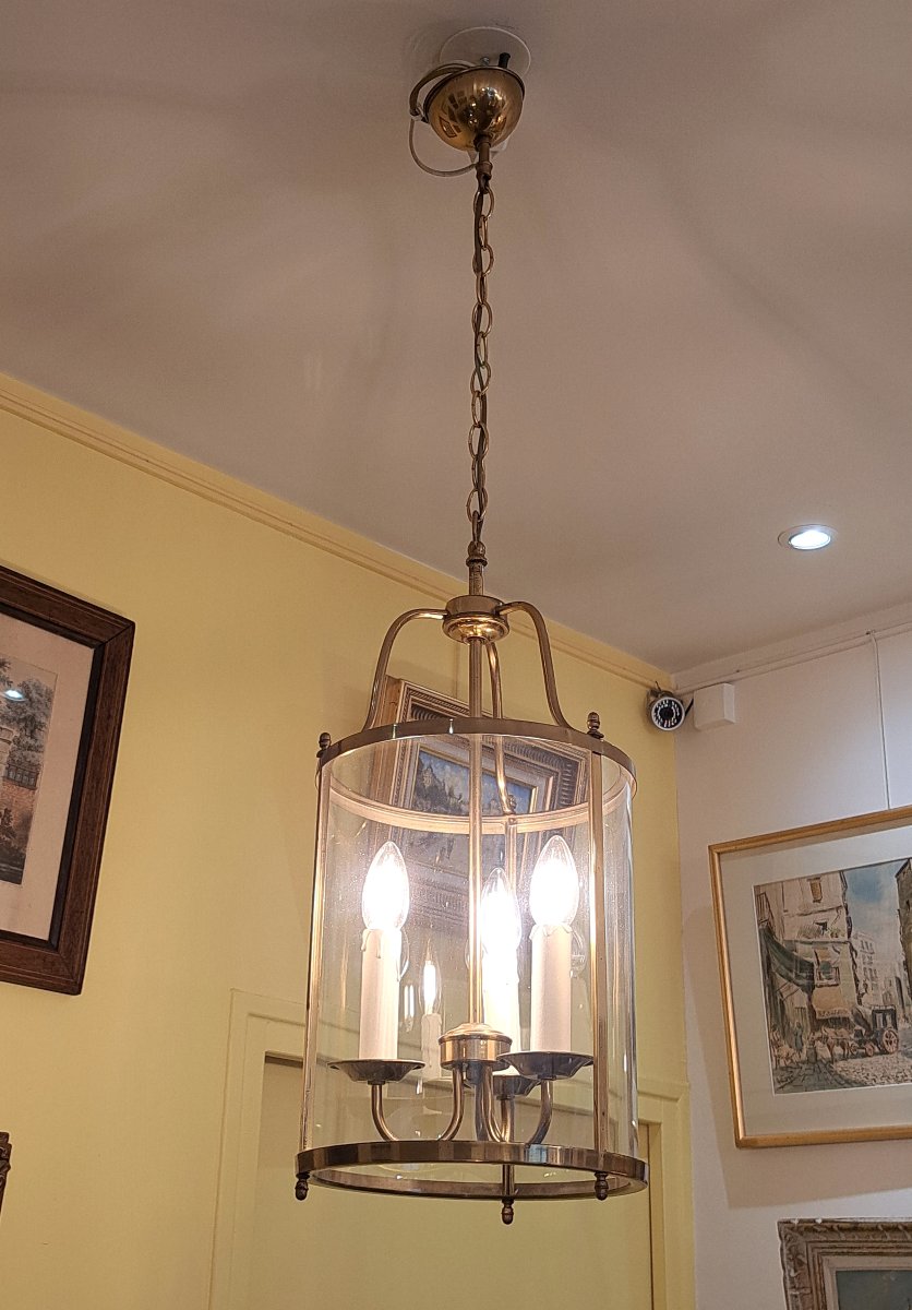 3-light Hall Lantern In Gilded Brass - Diameter 25 Cm-photo-4