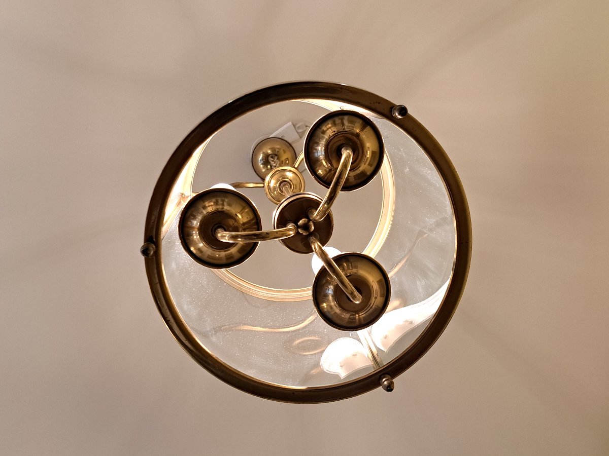 3-light Hall Lantern In Gilded Brass - Diameter 25 Cm-photo-1