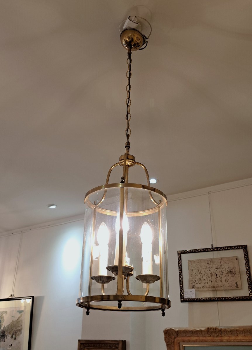 3-light Hall Lantern In Gilded Brass - Diameter 25 Cm-photo-2