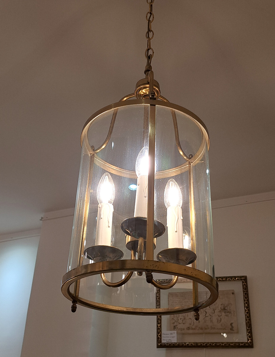 3-light Hall Lantern In Gilded Brass - Diameter 25 Cm