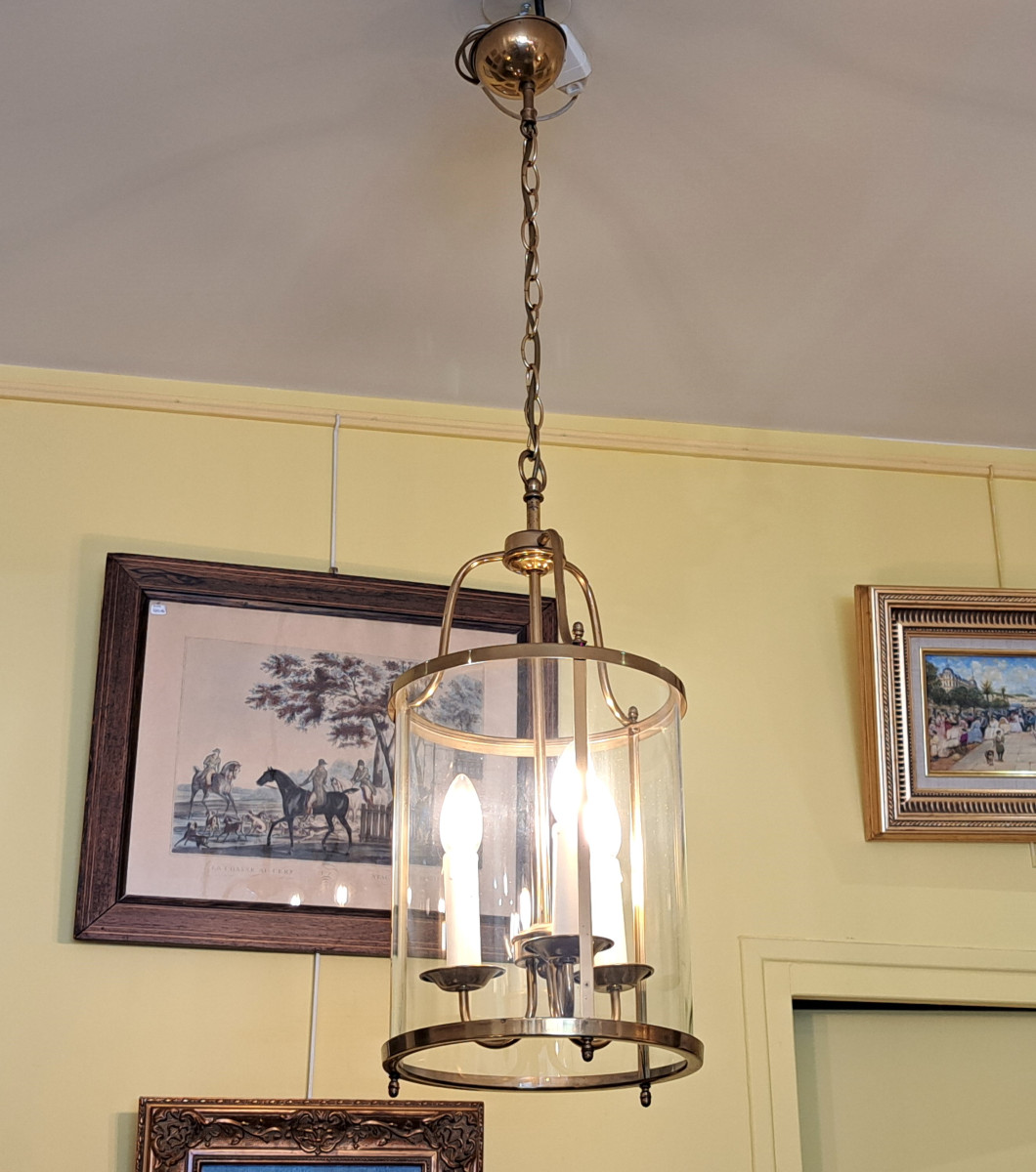 Lanterne de vestibule 3 feux en laiton doré – Diamètre 25 cm