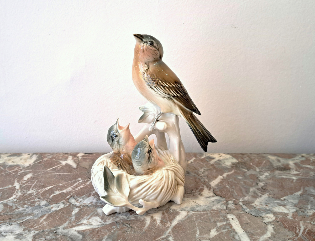 Pinson et son nid en porcelaine allemande Karl Ens
