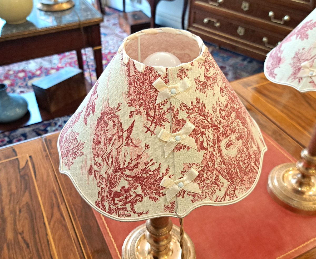 Pair Of 19th Century Gilt Bronze Toile De Jouy Lamps-photo-1
