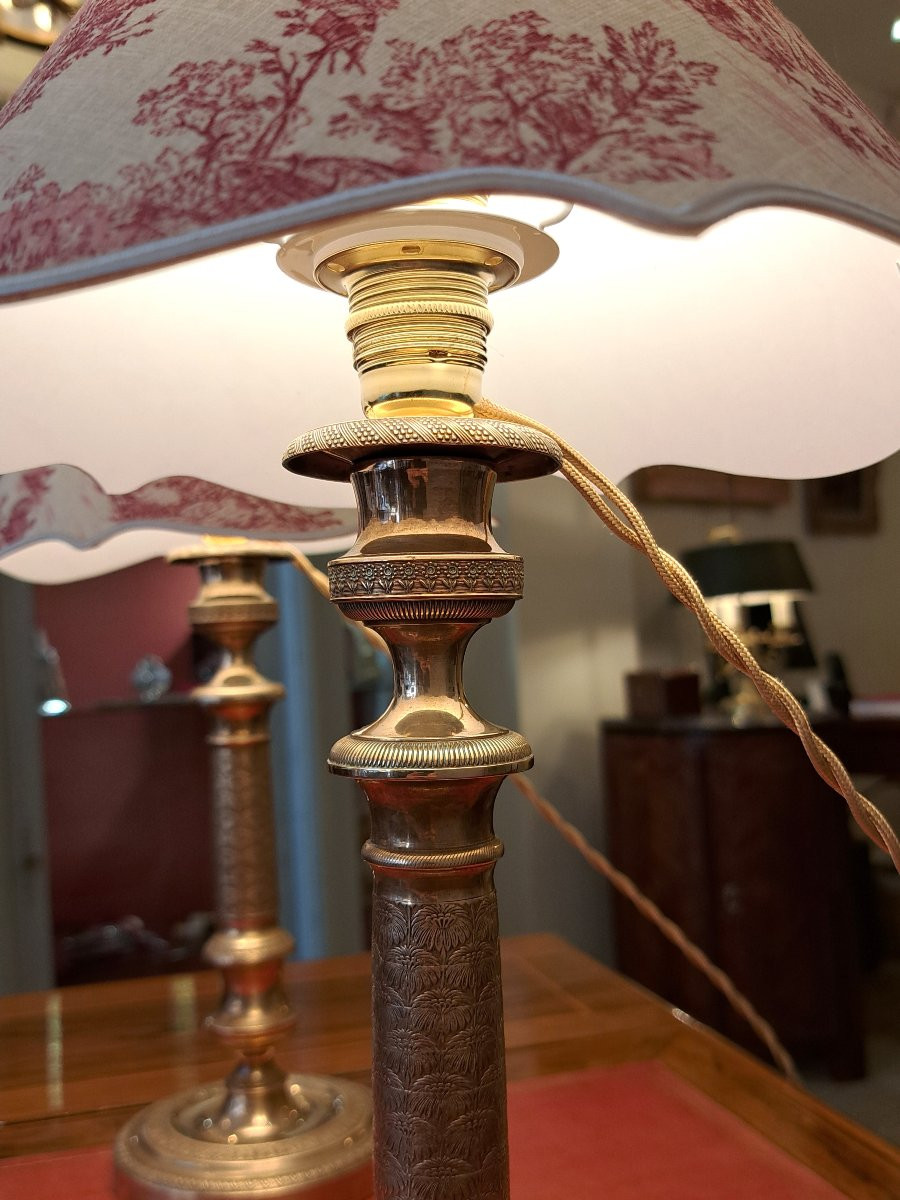 Pair Of 19th Century Gilt Bronze Toile De Jouy Lamps-photo-3