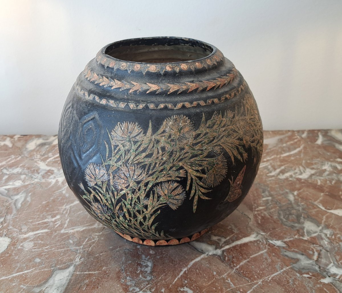 Cache-pot boule en fonte Art déco-photo-3