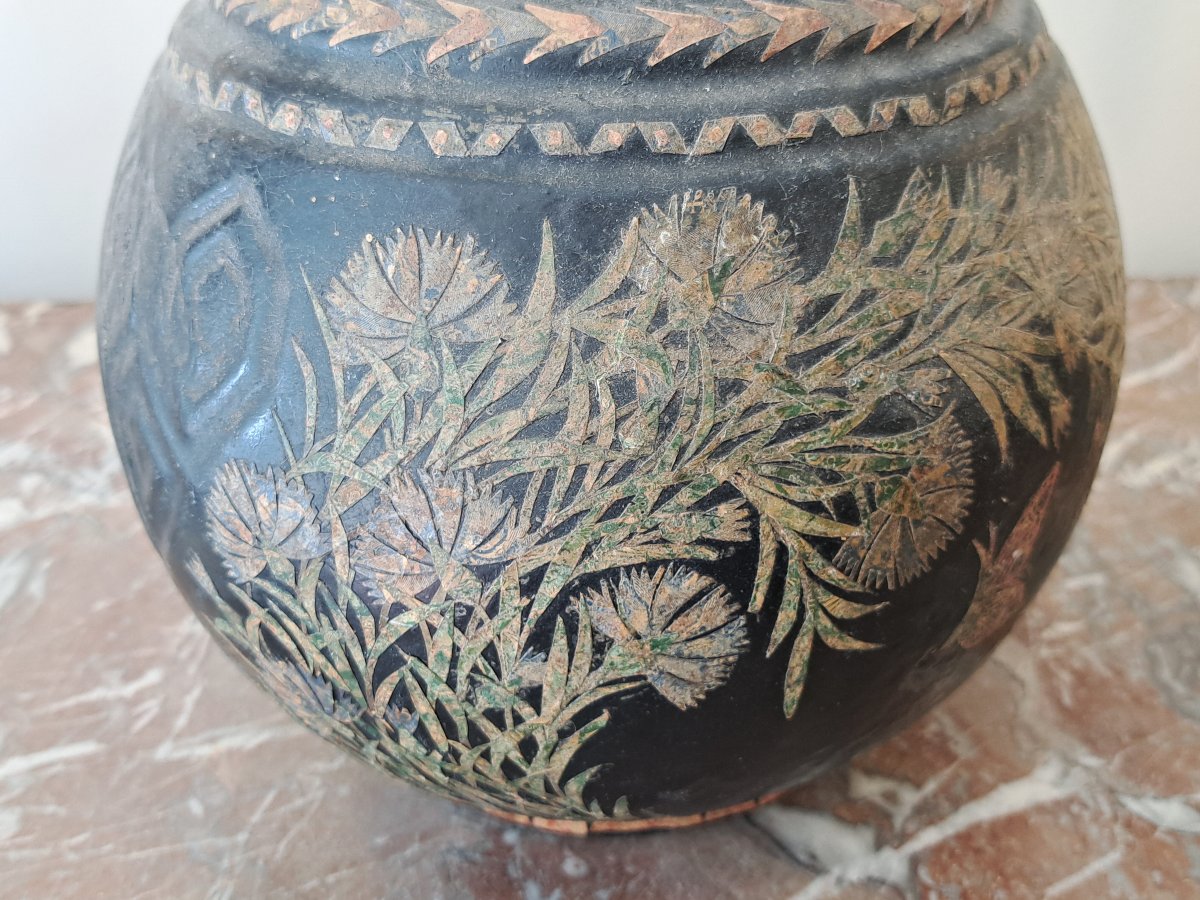 Cache-pot boule en fonte Art déco-photo-4