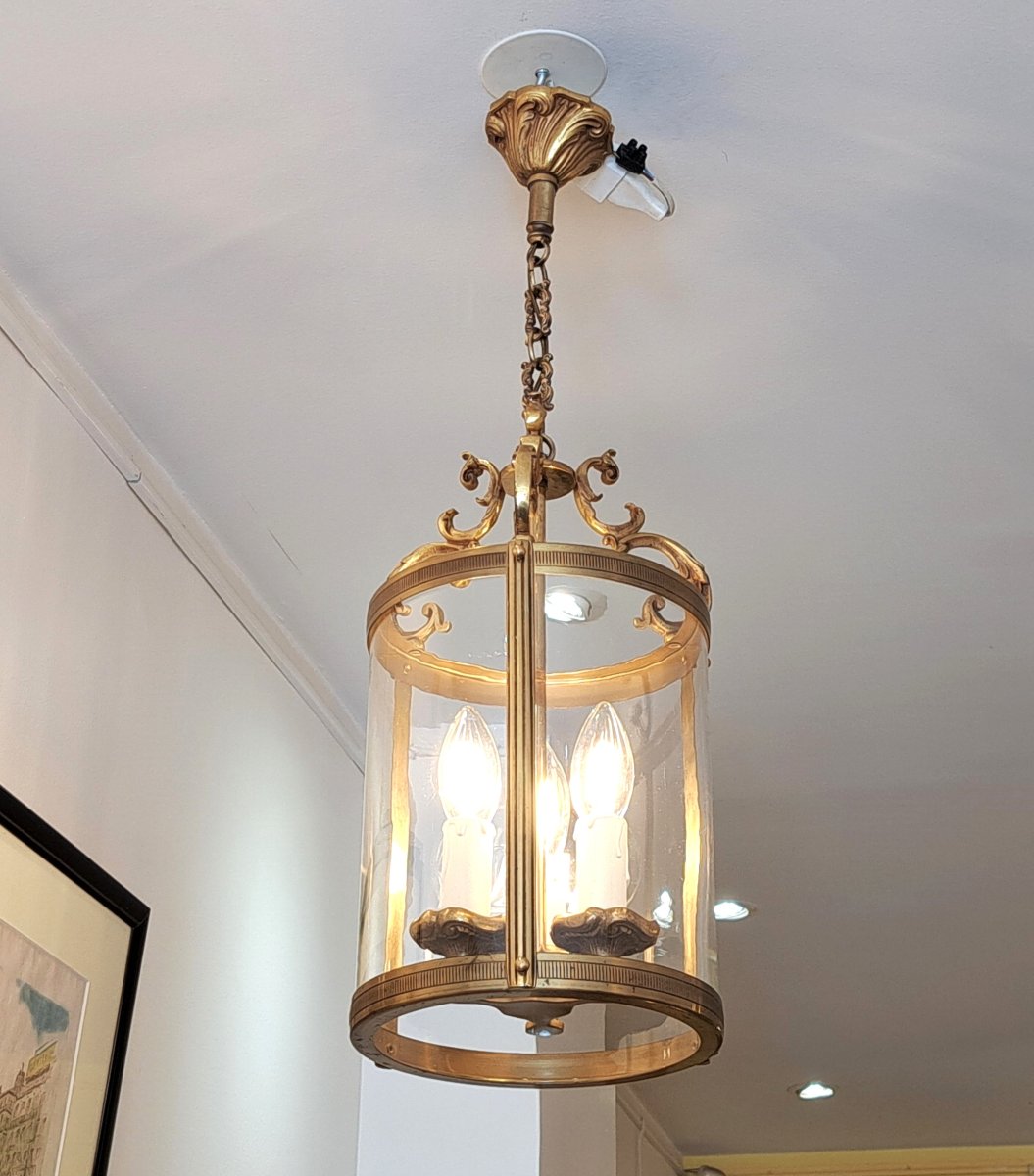 Lanterne 3 feux en bronze doré – Diamètre 20 cm-photo-4