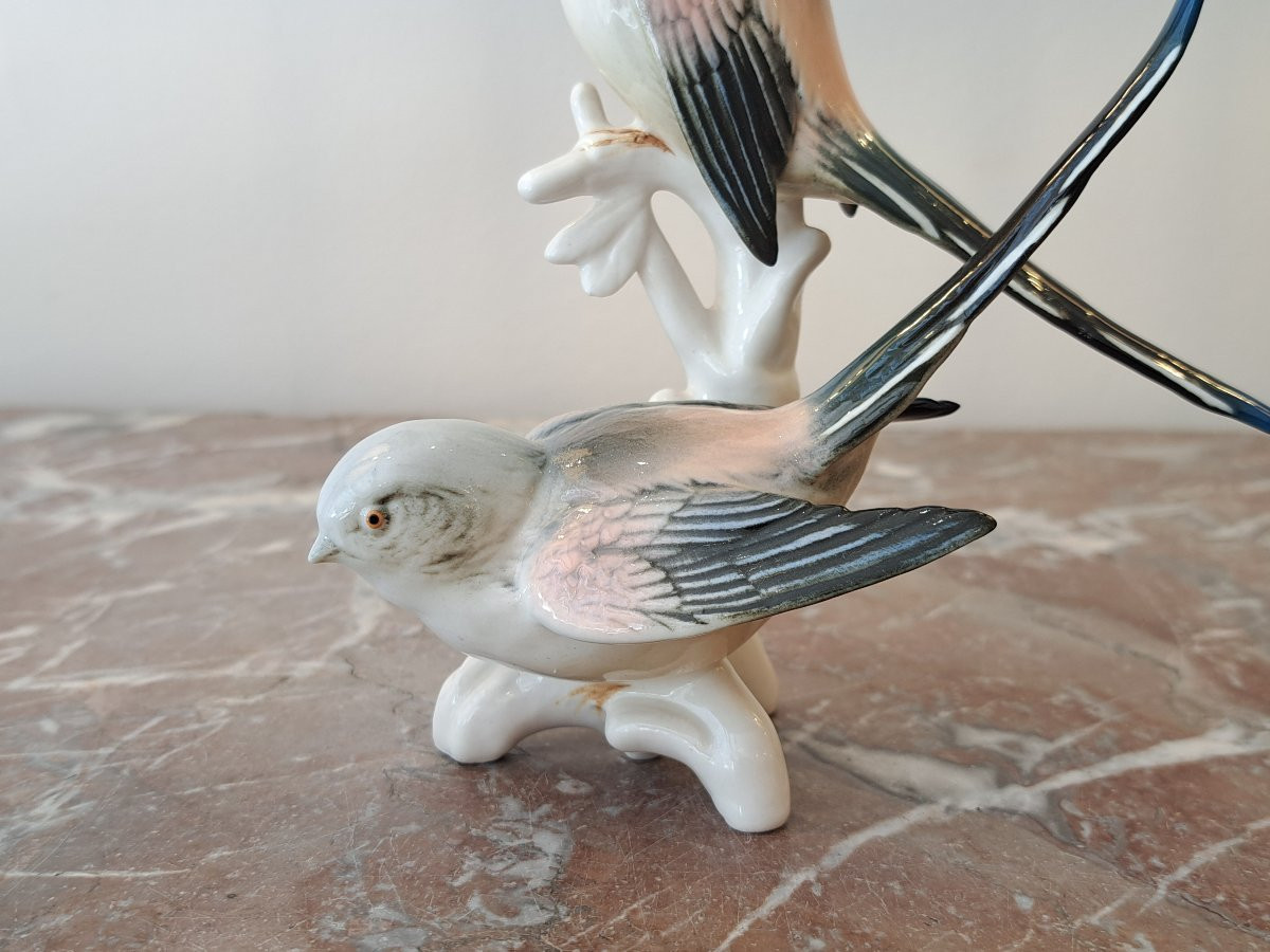 Karl Ens German Porcelain Pair Of Long-tailed Titmice-photo-3