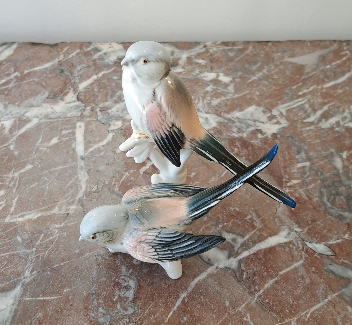 Karl Ens German Porcelain Pair Of Long-tailed Titmice-photo-4