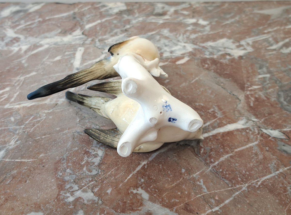 Karl Ens German Porcelain Pair Of Long-tailed Titmice-photo-2