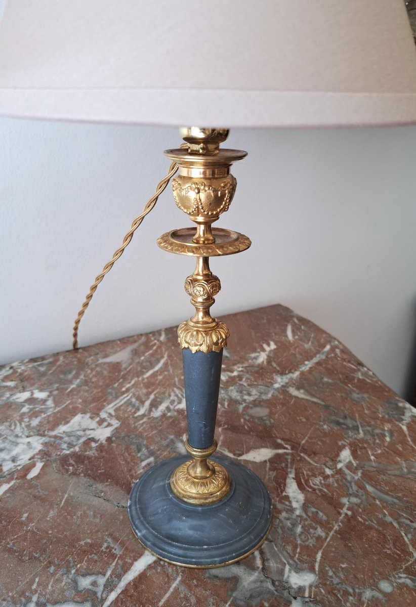 Pair Of Bronze And Marble Lamps In The Louis XVI Style Height 37 Cm-photo-1