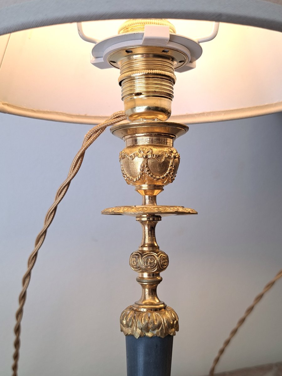 Pair Of Bronze And Marble Lamps In The Louis XVI Style Height 37 Cm-photo-2