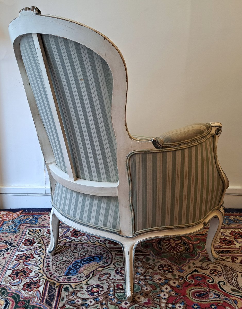 Paire de Bergères en bois peint de style Louis XV-photo-5