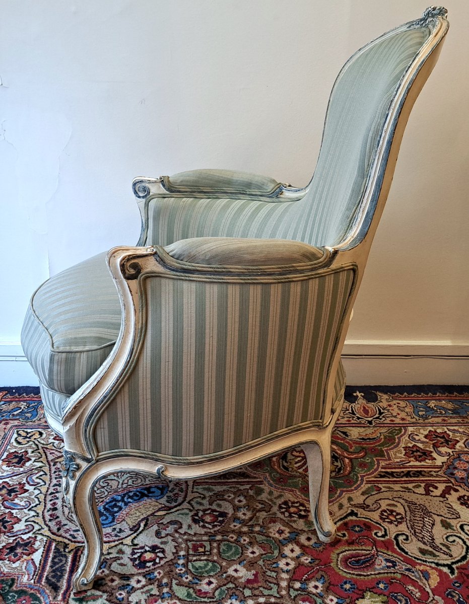 Paire de Bergères en bois peint de style Louis XV-photo-6
