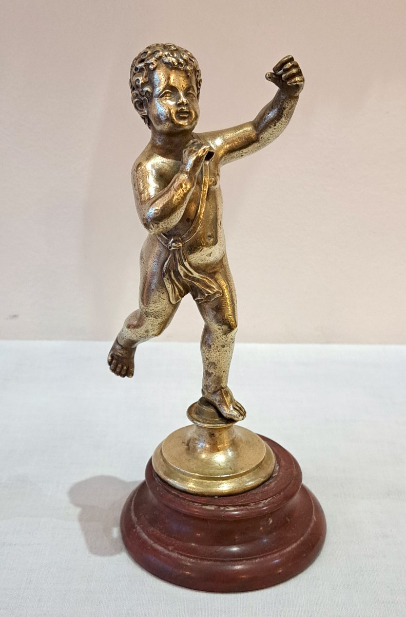 Putto Of Love And Childhood, A Cherub In Gilded Bronze From The Empire Period