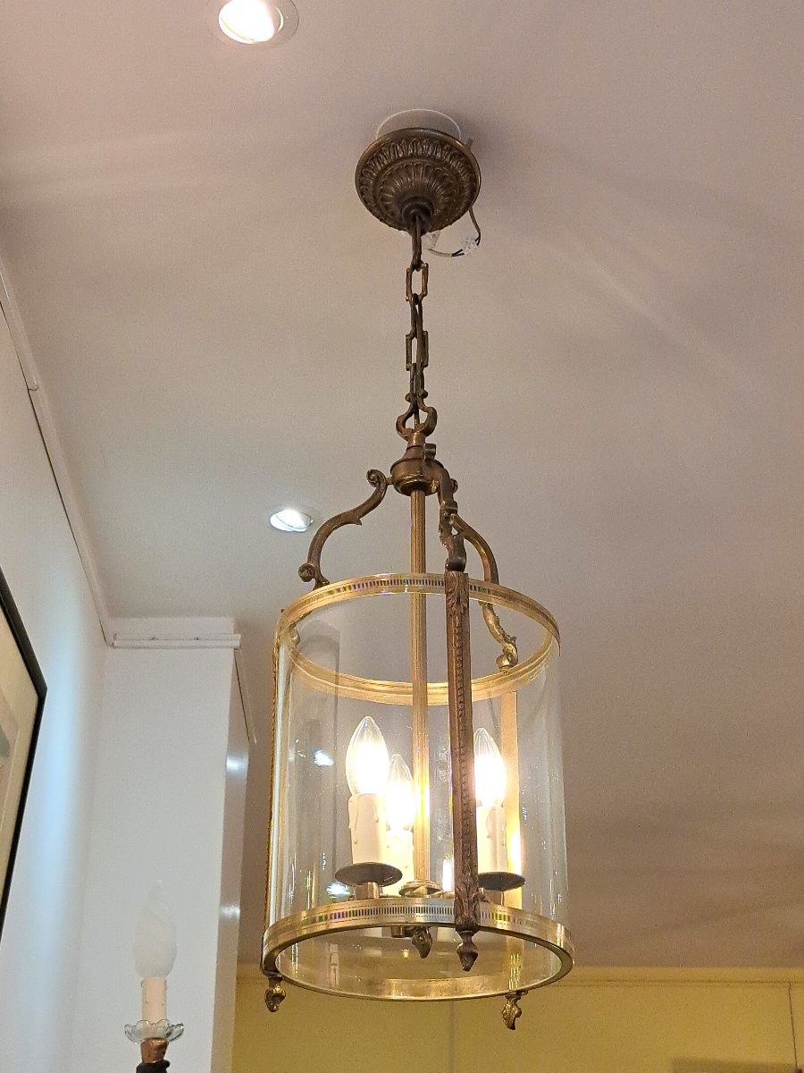 3-light Bronze And Gold-plated Brass Entryway Lantern – Diameter 25 Cm-photo-2