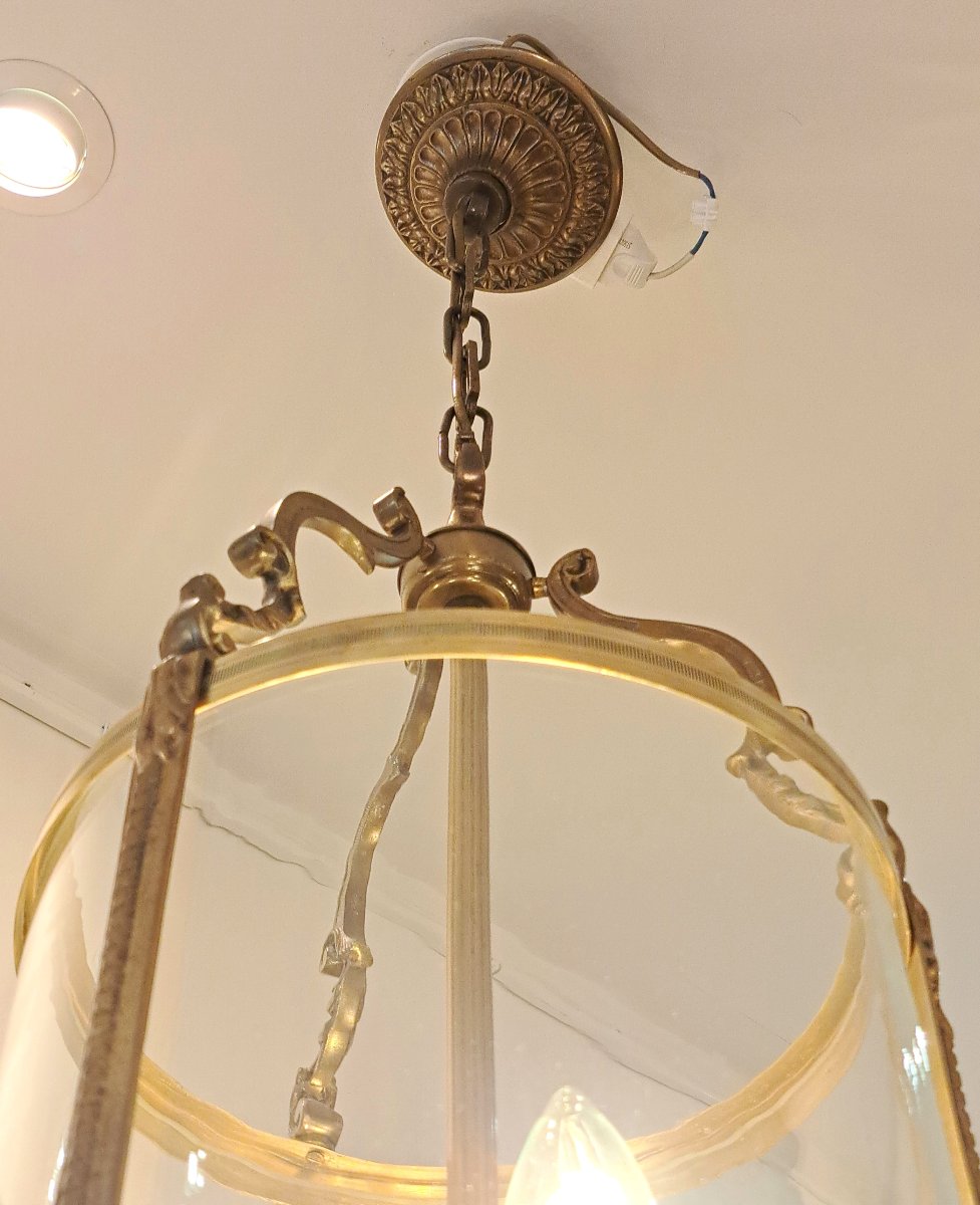 3-light Bronze And Gold-plated Brass Entryway Lantern – Diameter 25 Cm-photo-3