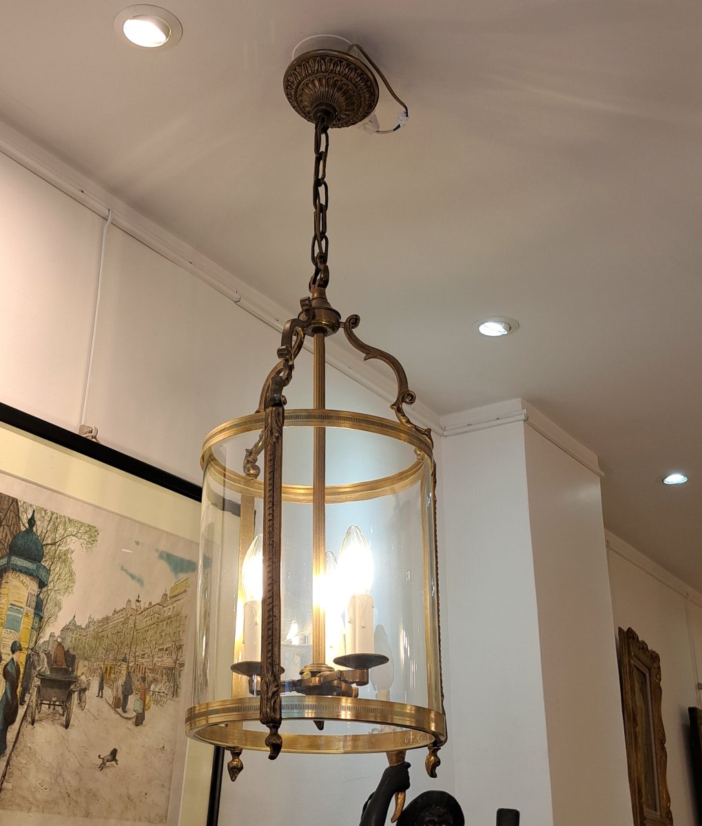 3-light Bronze And Gold-plated Brass Entryway Lantern – Diameter 25 Cm-photo-4