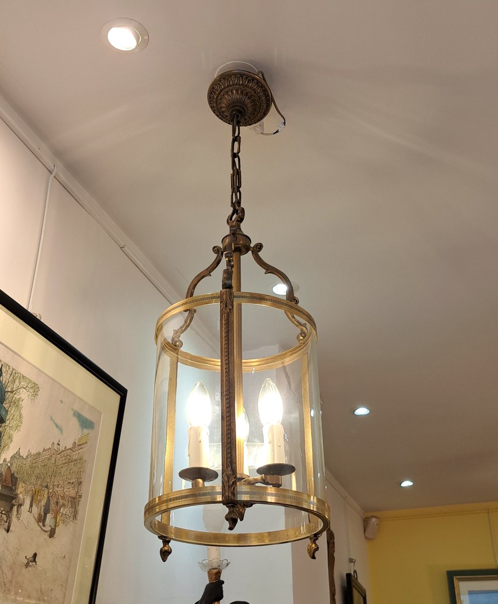 3-light Bronze And Gold-plated Brass Entryway Lantern – Diameter 25 Cm-photo-1
