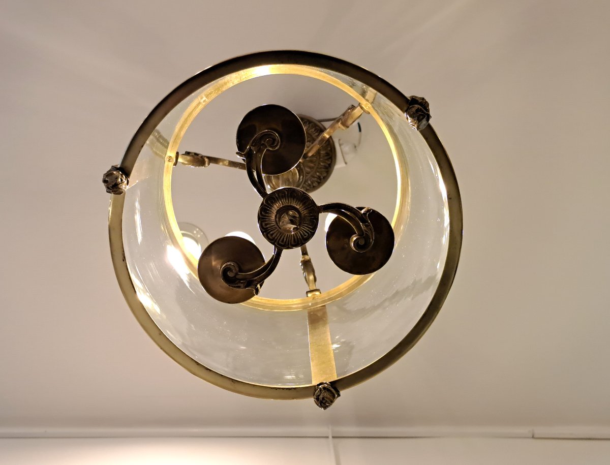 3-light Bronze And Gold-plated Brass Entryway Lantern – Diameter 25 Cm-photo-2