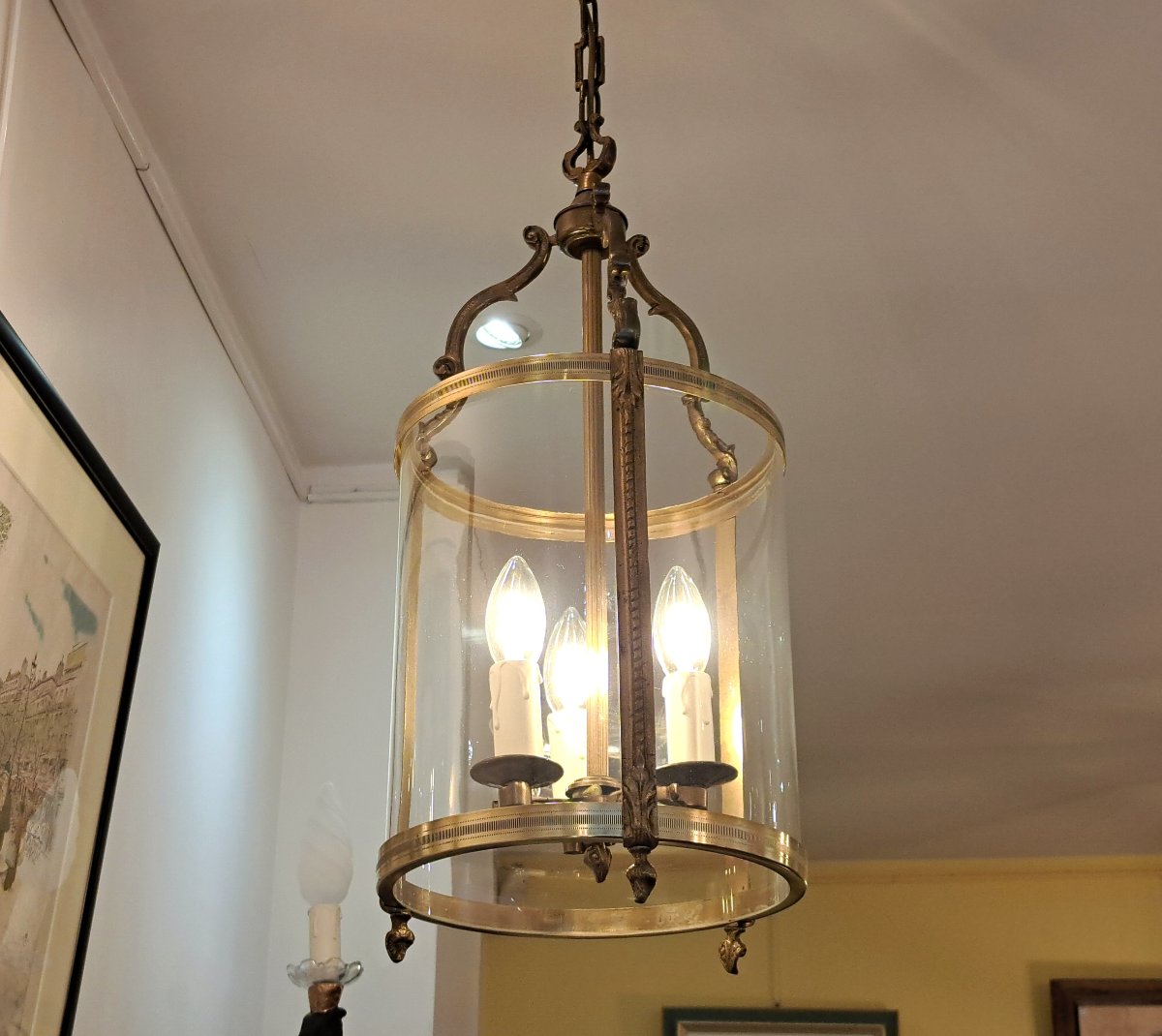 3-light Bronze And Gold-plated Brass Entryway Lantern – Diameter 25 Cm