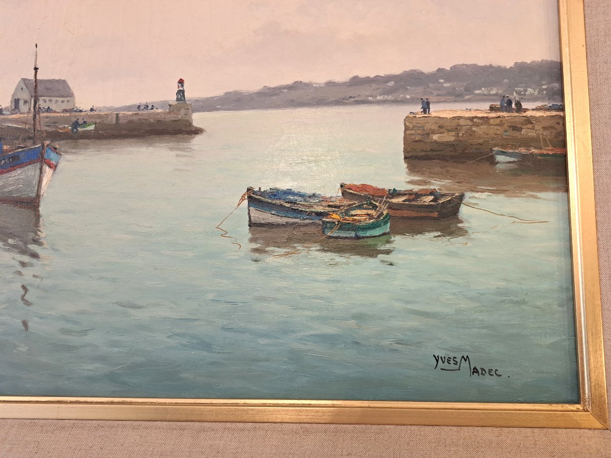 Yves Madec – Chalutiers et Voiliers au port du Guilvinec Grande Marine Huile sur toile-photo-3