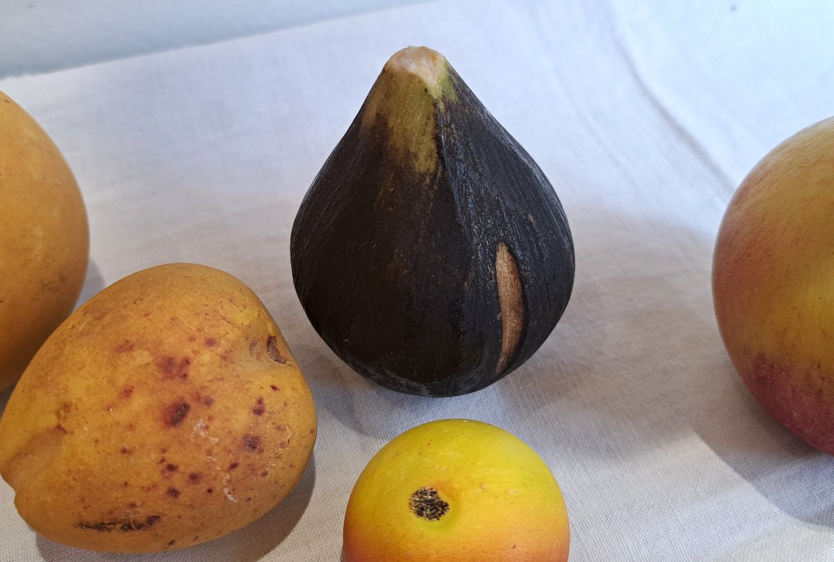 Série de 7 fruits en marbre peint-photo-2
