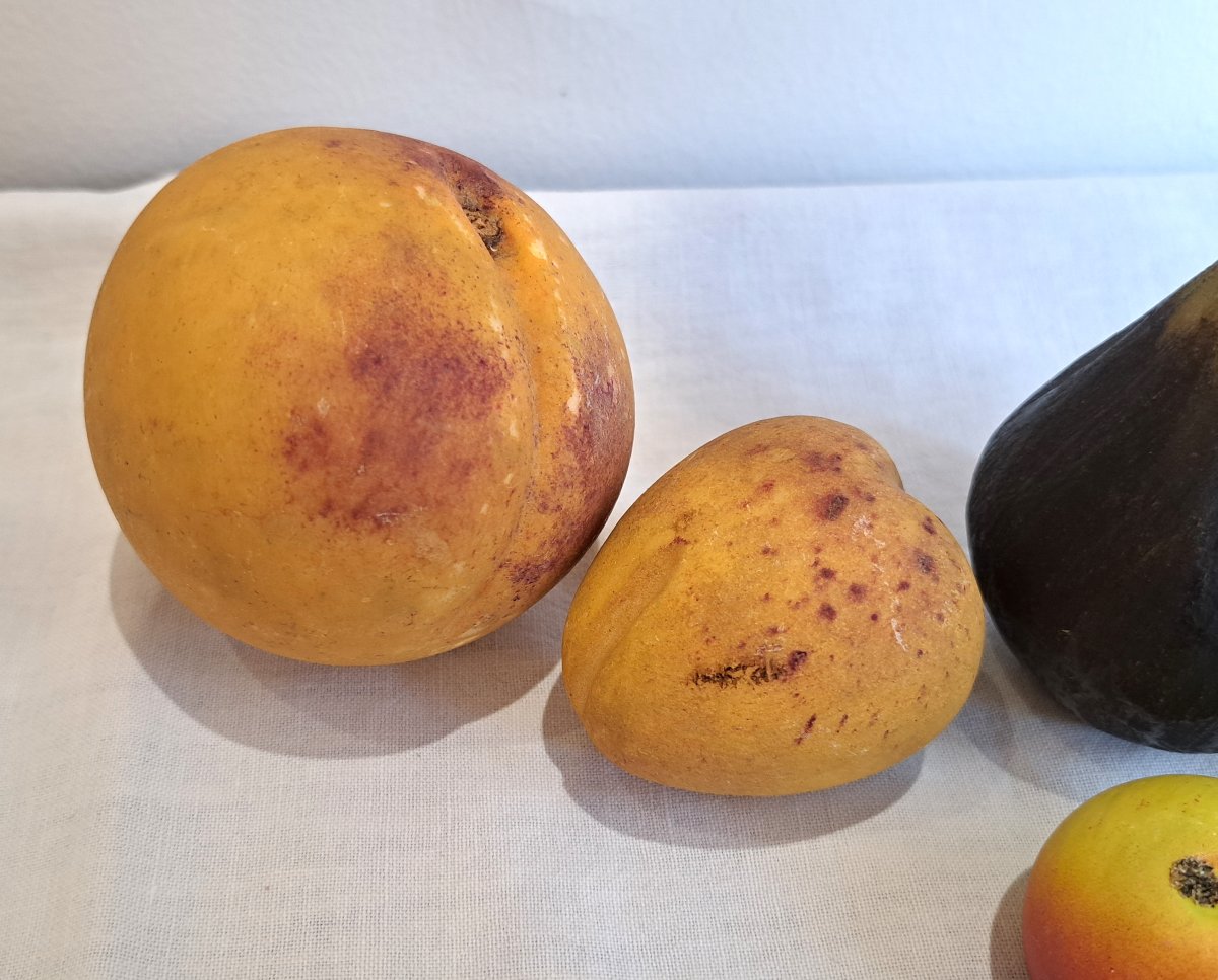 Série de 7 fruits en marbre peint-photo-4
