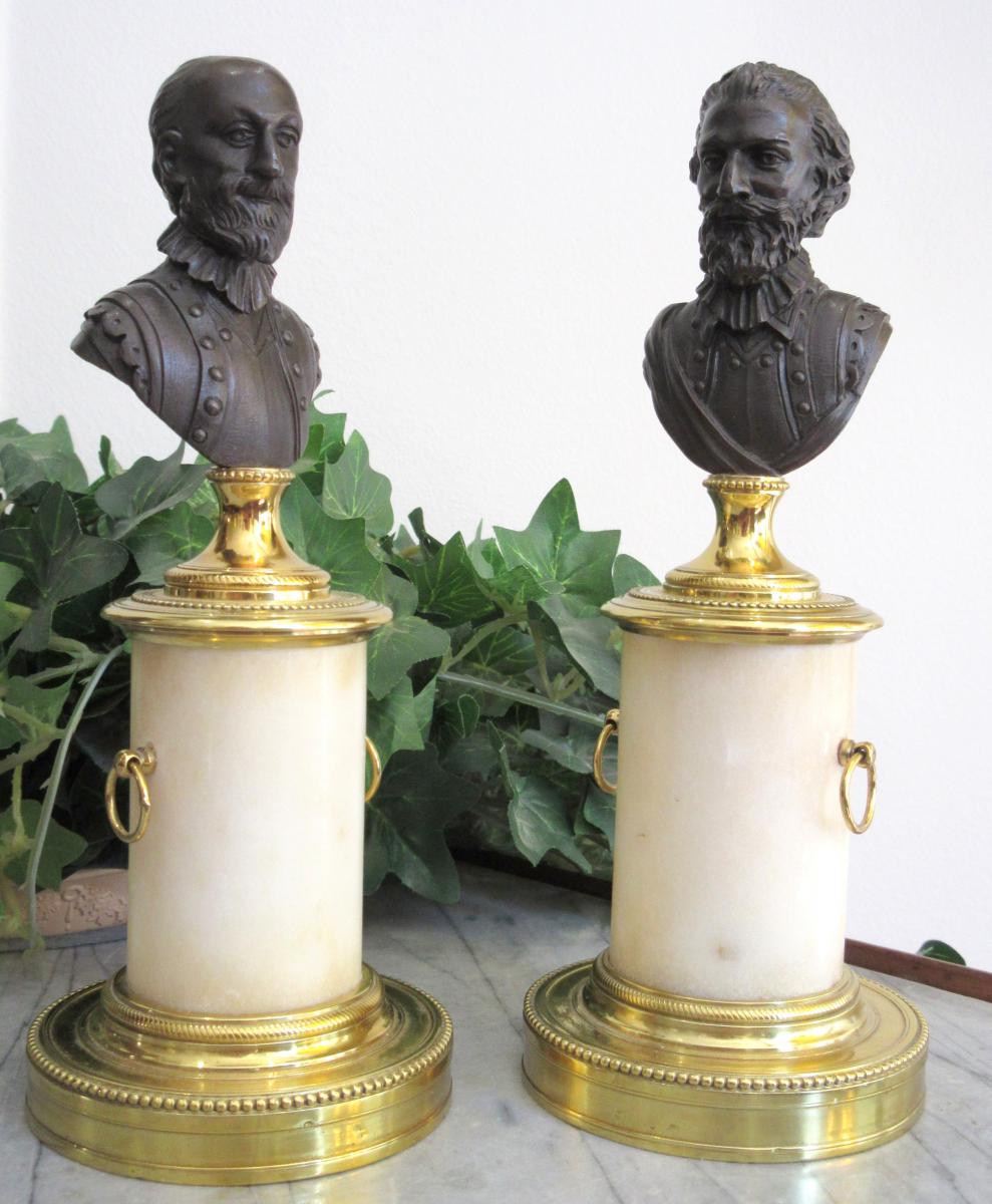 19th Century Pair Of Busts Henri IV And Sully