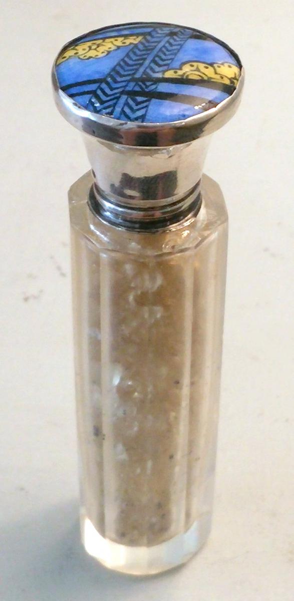 Art Deco Silver Enamel Glass Scent Bottle 1928