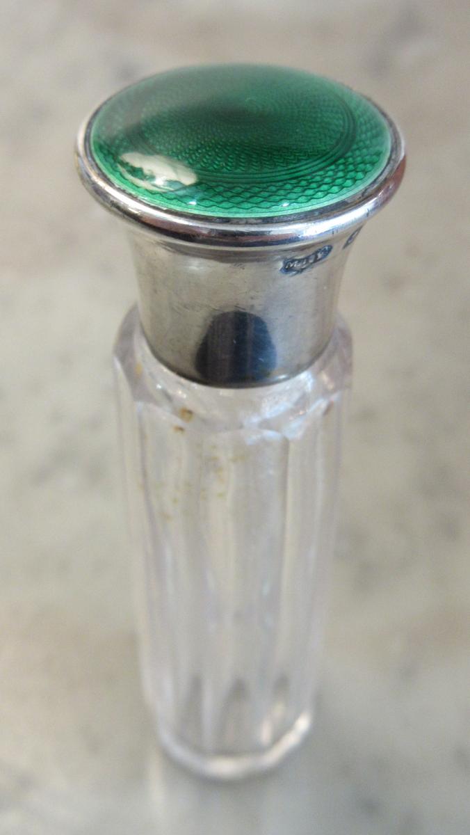 Art Deco Silver Enamel Glass Scent Bottle 1915-photo-2