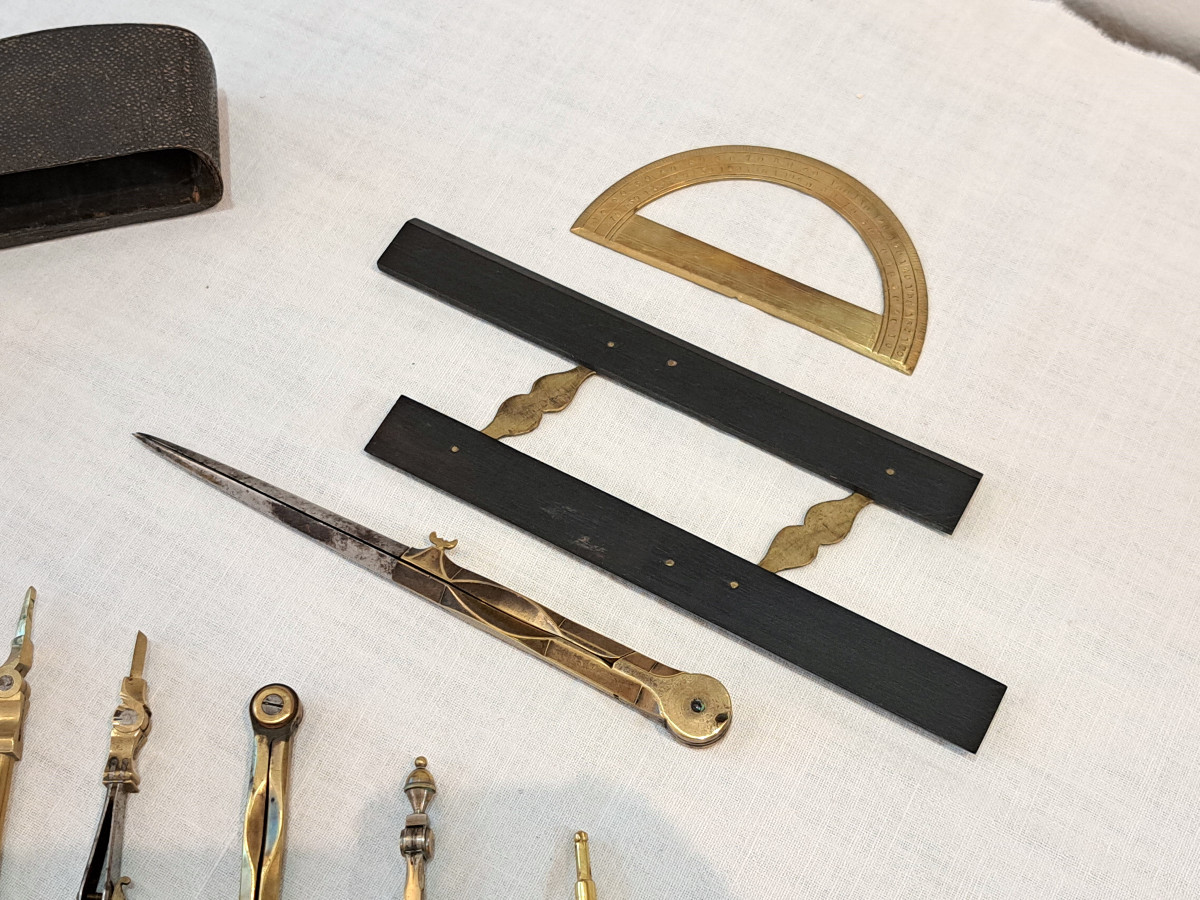 Nécessaire Trousse D’architecte Dans Son étui En Galuchat Début XIXème-photo-4