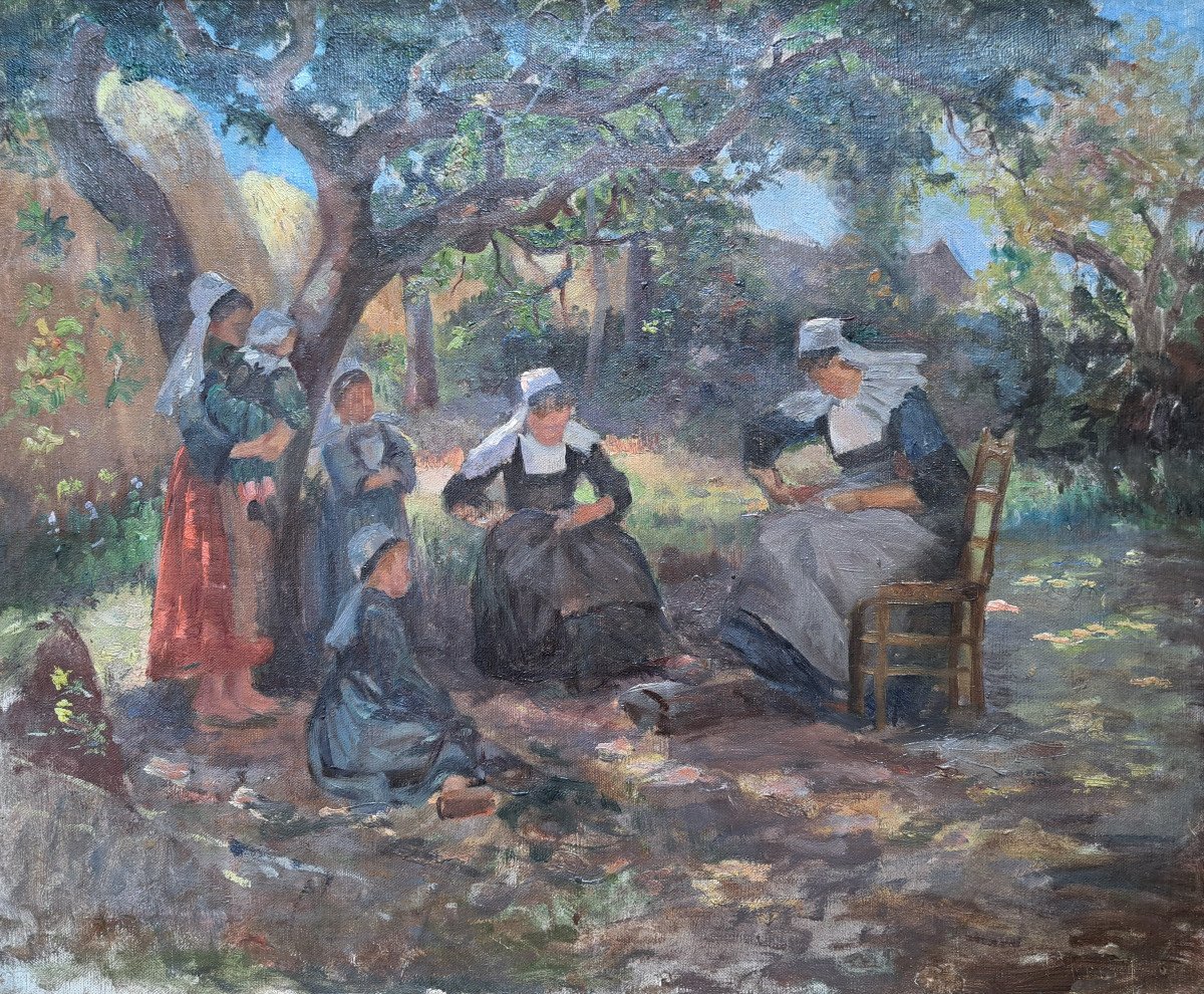 Breton Women At Sewing In The Garden - Victor Ménard (1857-1930)-photo-2