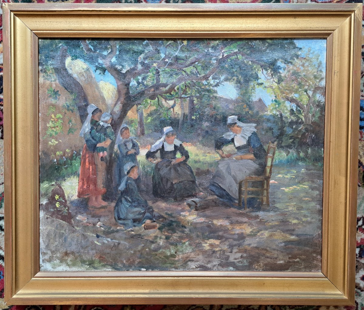 Breton Women At Sewing In The Garden - Victor Ménard (1857-1930)
