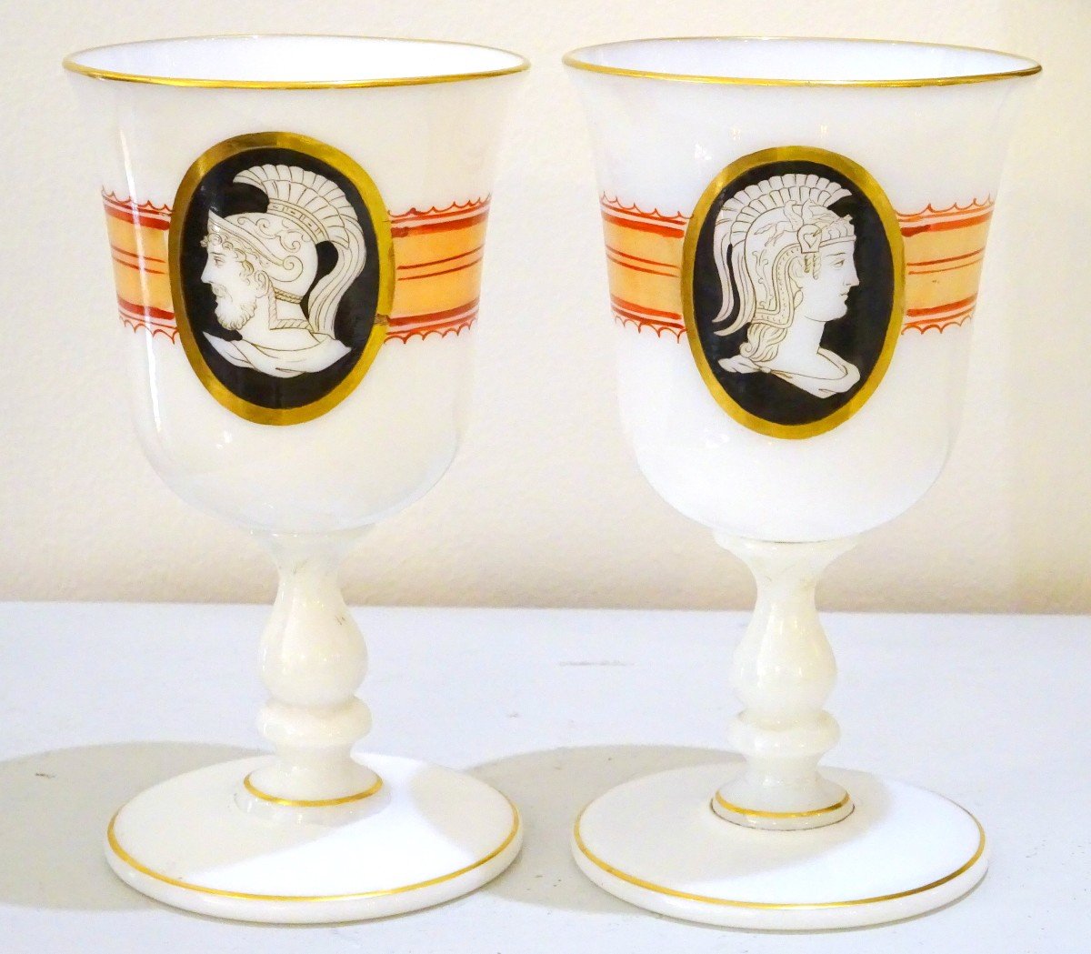 Pair Of Enameled Opaline Glasses