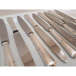 Series Of 12 Table Knives In Silver Metal