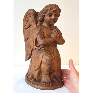 Angelot Putto Amour Chérubien Ange en prière En Bois Sculpté D’époque XIXème