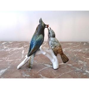 Oiseau et son petit en porcelaine allemande Karl Ens