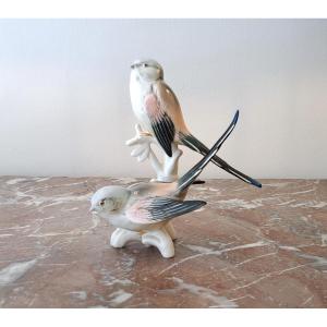 Karl Ens German Porcelain Pair Of Long-tailed Titmice