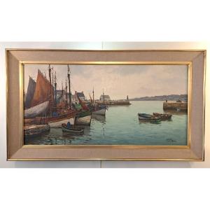 Yves Madec – Trawlers And Sailing Ships At The Port Of Guilvinec, Grande Marine; Oil On Canvas