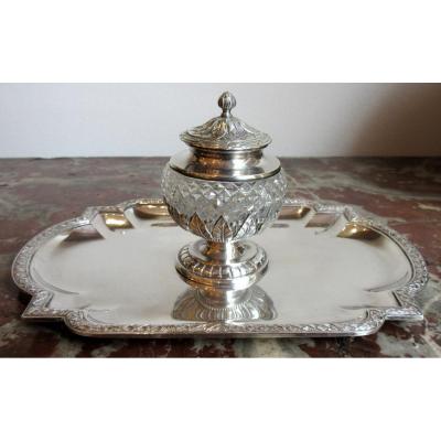 Inkwell In Silver And Crystal Napoleon III