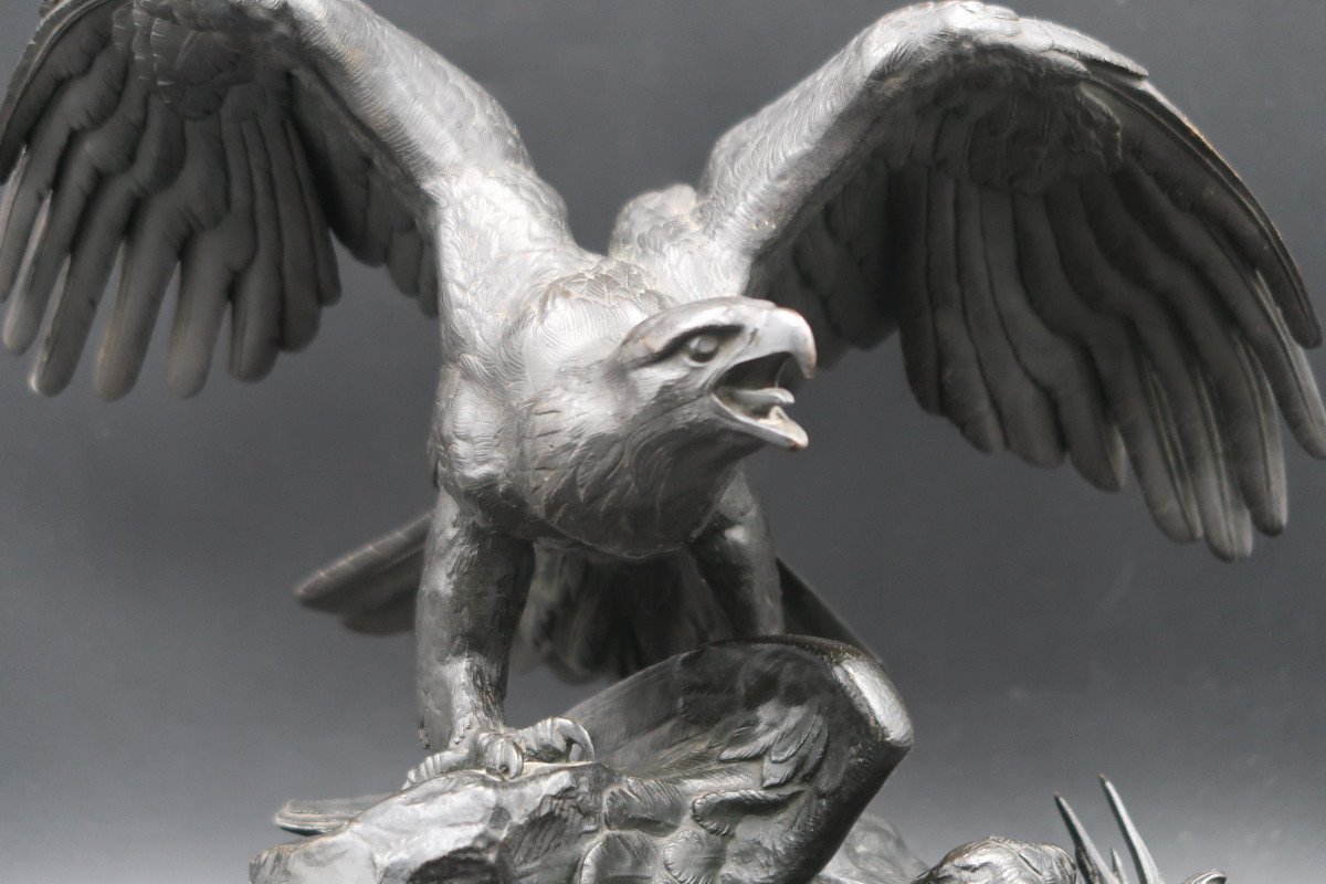 Barye  sculpture Bronze Aigle  Héron Barbedienne. -photo-3