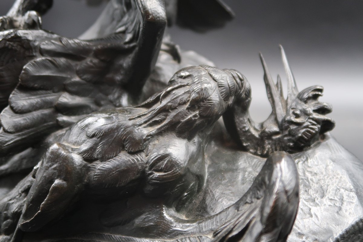 Barye  sculpture Bronze Aigle  Héron Barbedienne. -photo-3