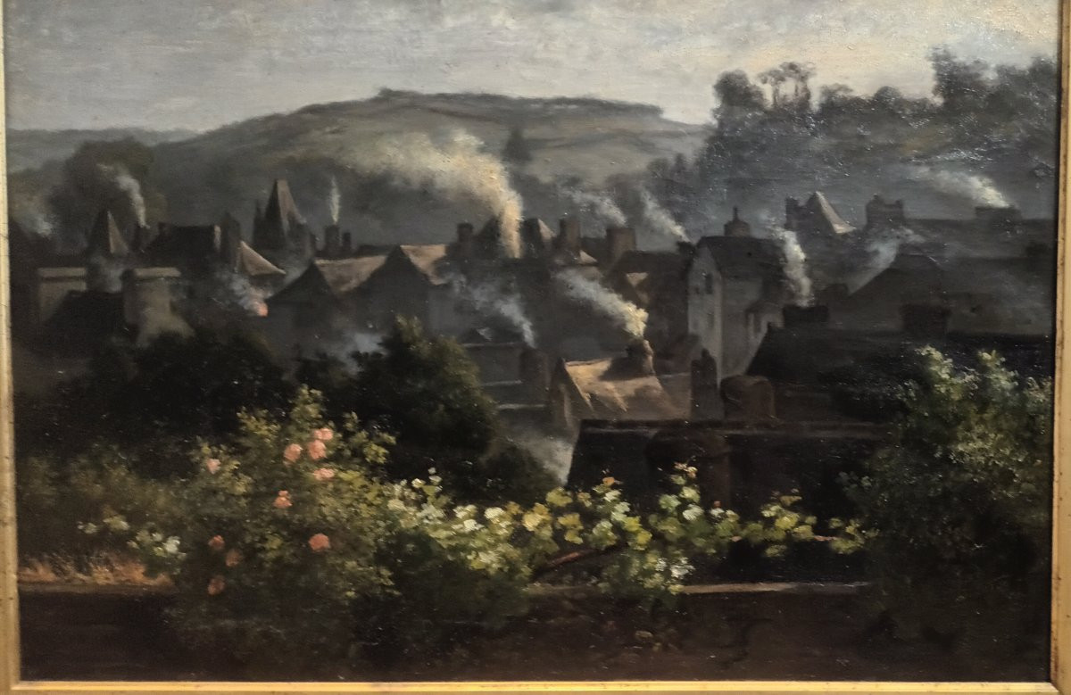 Landscape Painting Roofs And Chimneys-photo-2