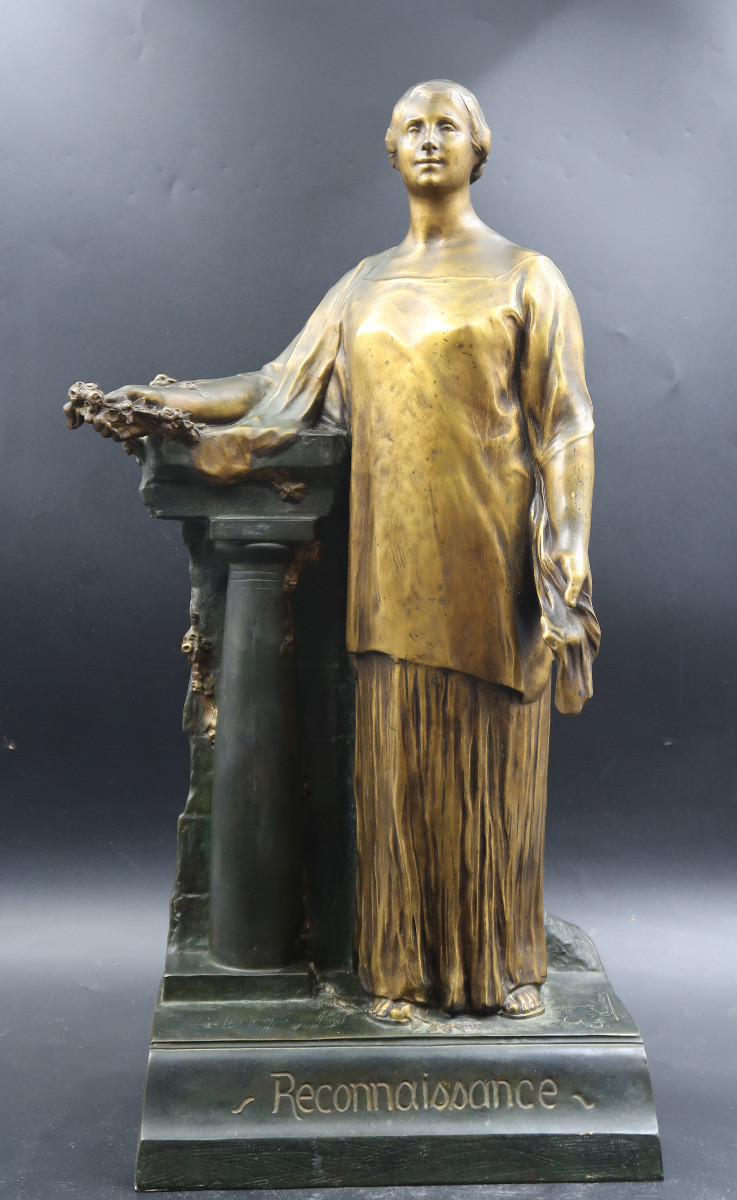 sculpture bronze  femme drapé à l'antique Emile Guillaume "reconnaissance"